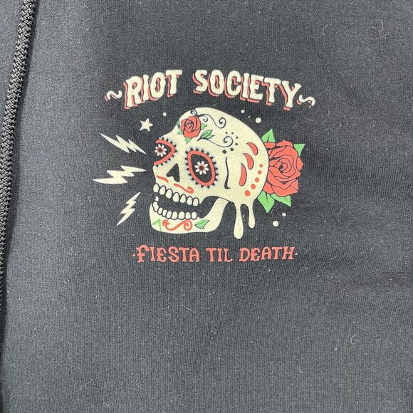Riot Society Hoodie Men Small Back Cotton Fiesta Til Death Skulls Tress Pullover - Picture 4 of 12